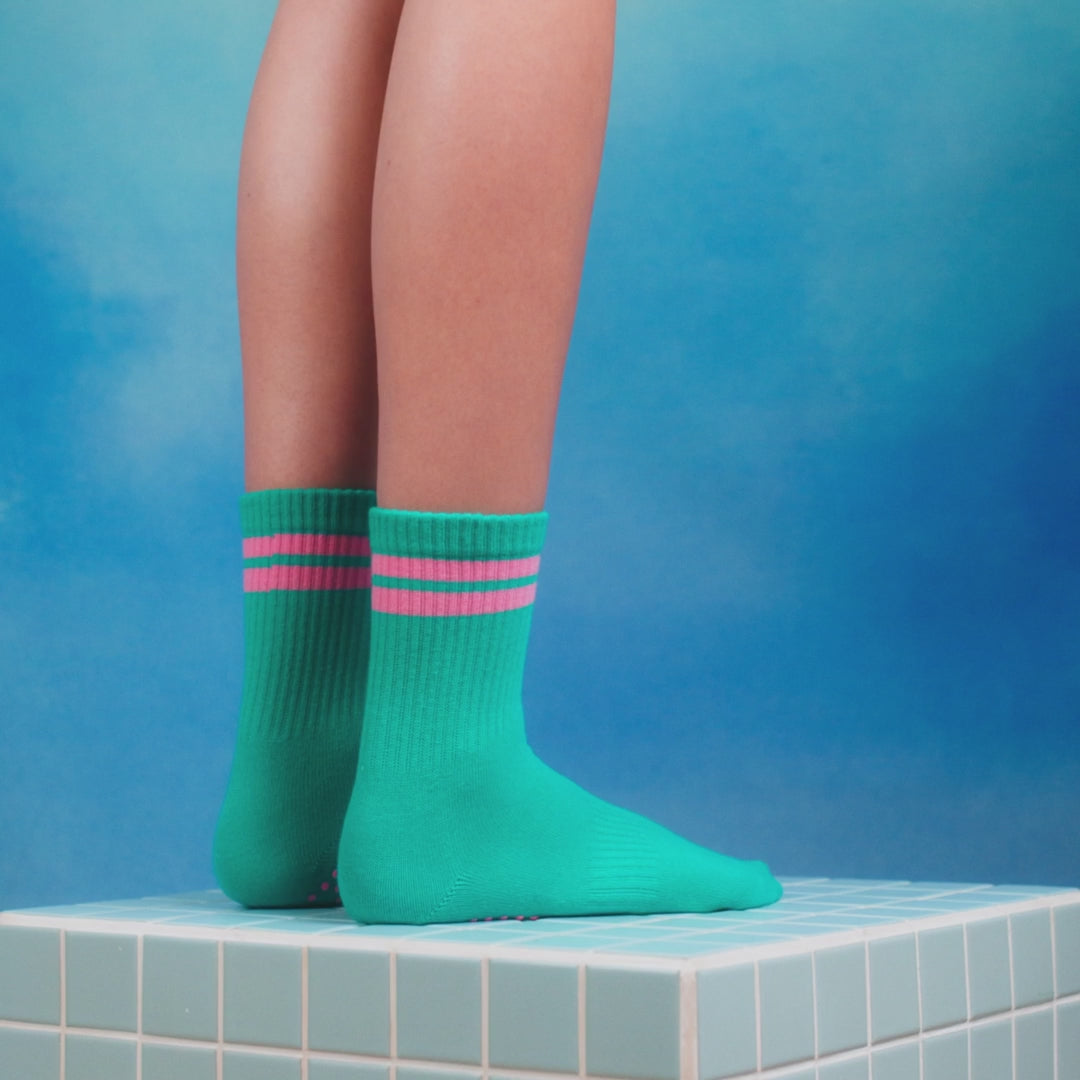 Crew Non Slip Grip Socks - Tuscan Teal Stripe