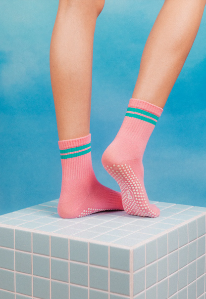 Crew Non Slip Grip Socks - Pink Stripe