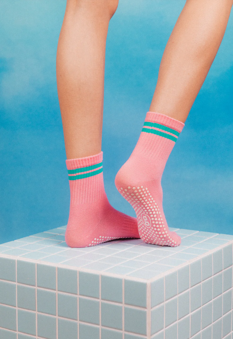 Crew Non Slip Grip Socks - Pink Stripe