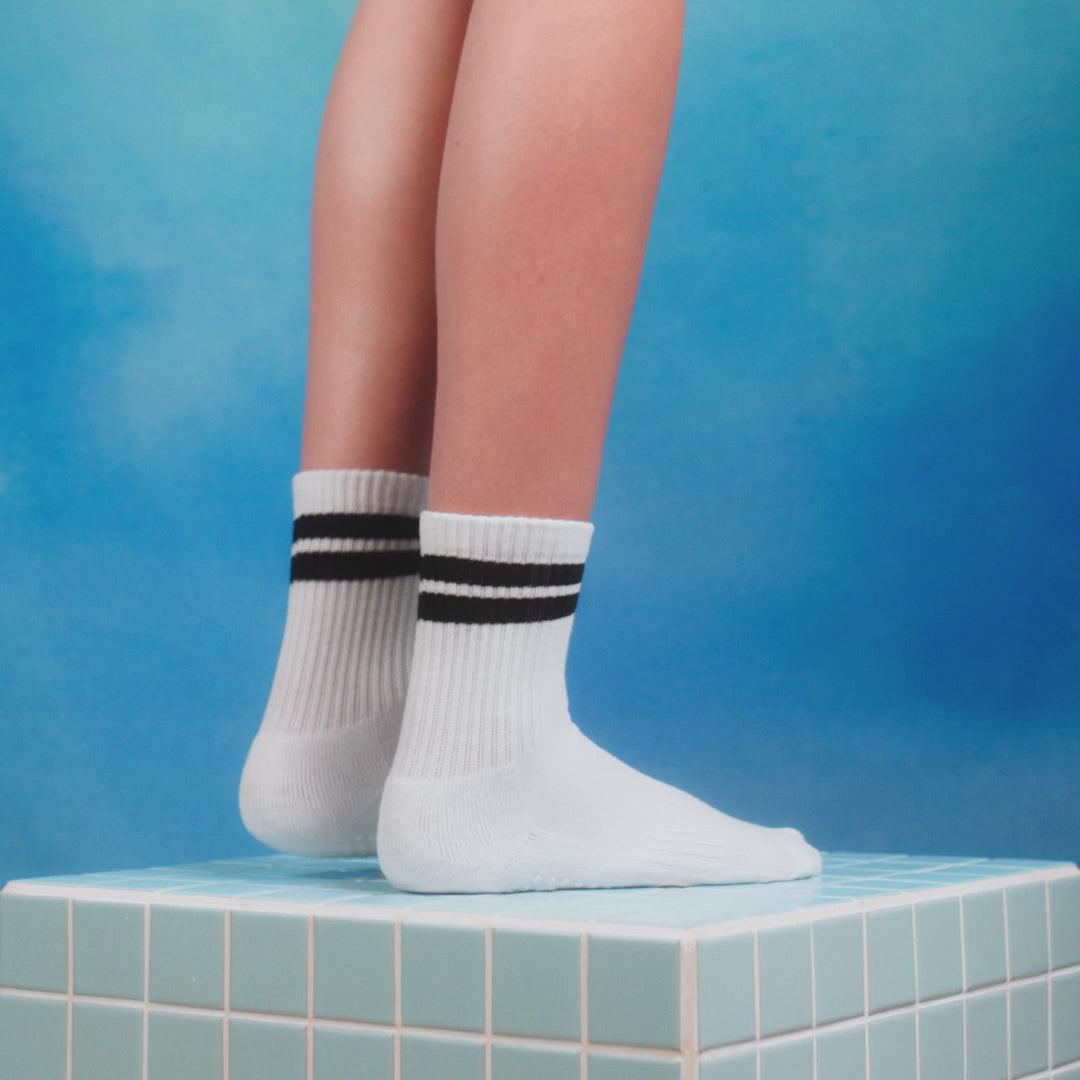 Crew Non Slip Grip Socks - White Black Stripe