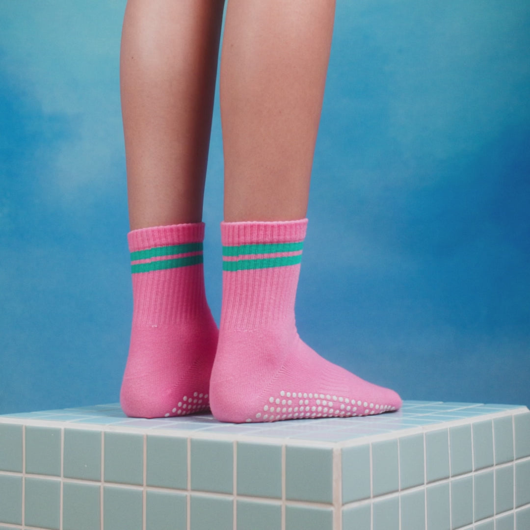 Crew Non Slip Grip Socks - Pink Stripe
